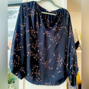 Joie Women’s Silk Blouse (Navy w/ light pink flowers)